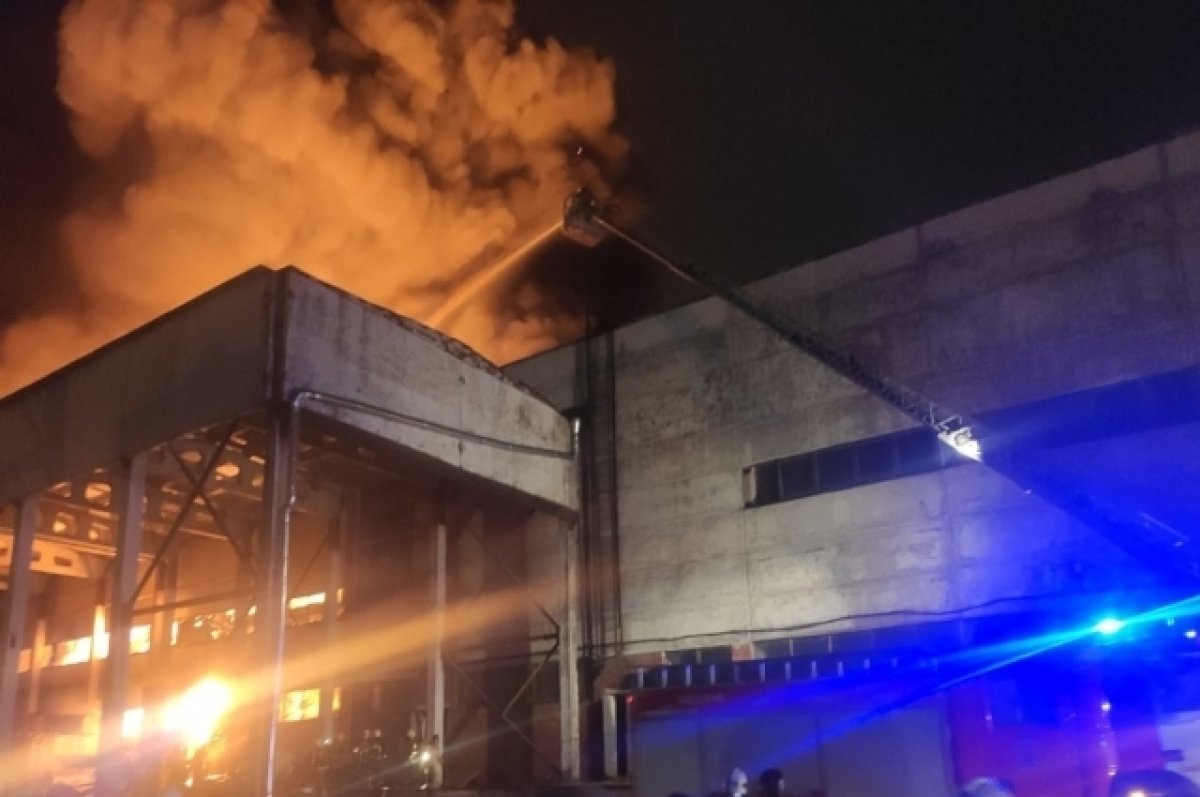 Крупный пожар произошел на складе в Санкт-Петербурге