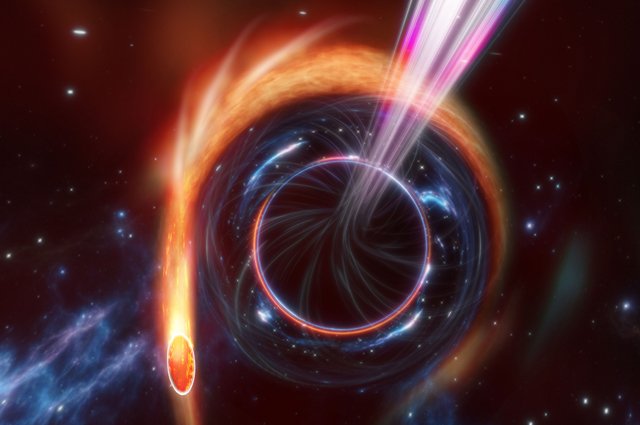 Сверхмассивная черная дыра разрывает звезду на части, вызывая яркую оптическую вспышку.