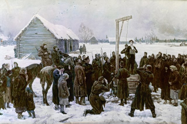 Картина "Таня", показывающая казнь Зои Космодемьянской. (1942-1947). Кукрыниксы. 