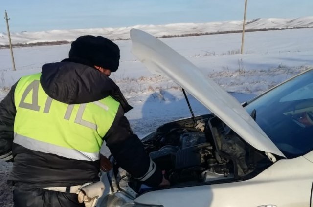 Полицейские спасли водителя, замерзающего на трассе