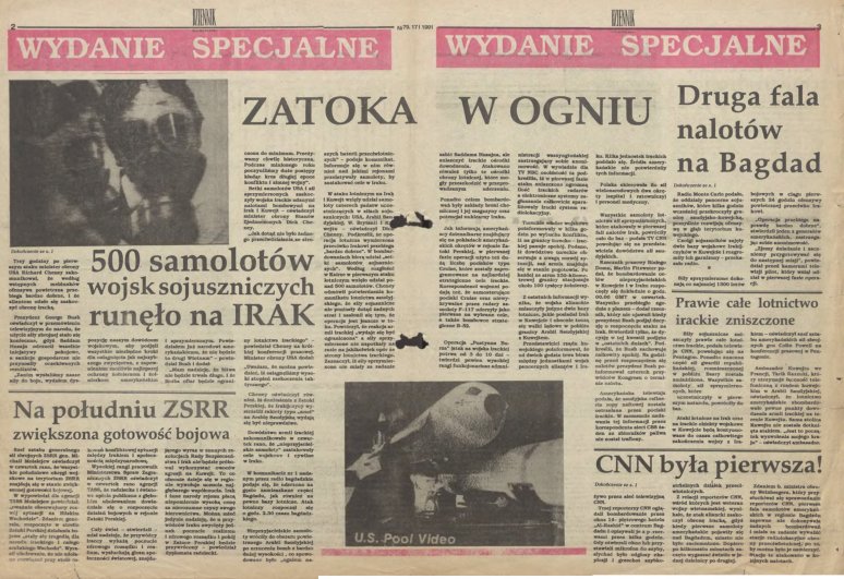 Специальный выпуск Dziennik Dolnośląski от 17 января 1991 г., начало «Бури в пустыне».