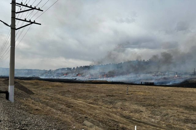 Пожар в селе Баляга в Забайкалье