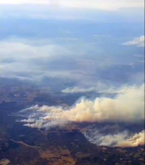 Вид на лесные пожары в Свердловской области с самолета.