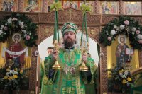 В праздник Святой Троицы митрополит Григорий совершает Литургию в зелёных облачениях - в знак того, что Святой Дух животворит и обновляет всё вокруг.