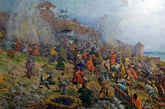 Так представил момент взятия Царицына войсками Булавина художник Николай Любимов (картина хранится в Волгоградском краеведческом музее).