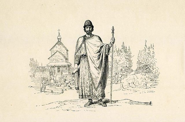 Юрий Долгорукий, которому приписывается основание Москвы. Василий Верещагин, альбом «История Государства Российского в изображениях державных его правителей с кратким пояснительным текстом», 1896 г. 