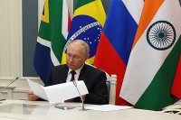 23 августа 2023. Президент РФ Владимир Путин в режиме видеоконференции принимает участие в XV саммите БРИКС.