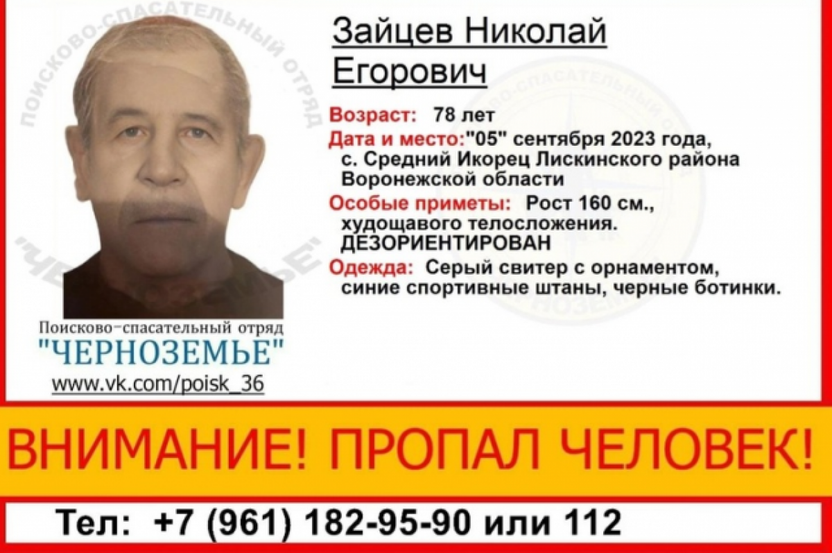 В воронежском селе пропал дезориентированный 78-летний мужчина | АиФ Воронеж