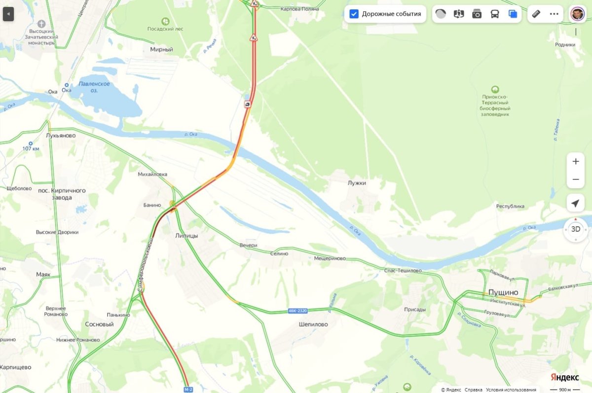 Хвост пробки на мосту через Оку на трассе М-2 достиг Тульской области | АиФ  Тула