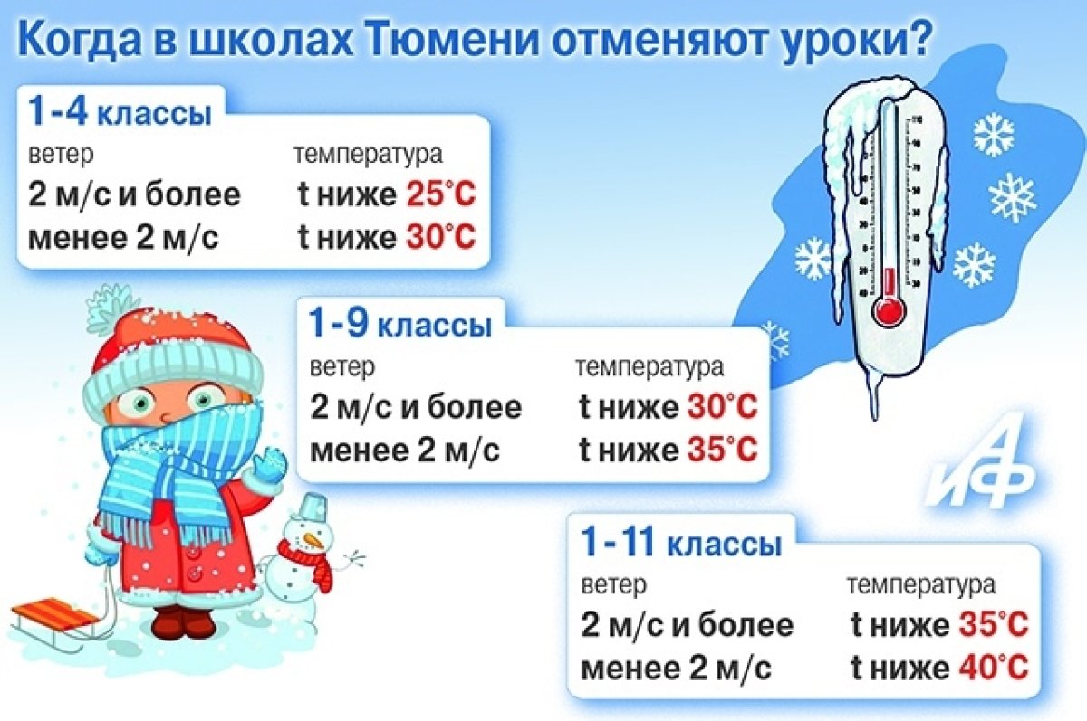 В Тюмени 6 декабря из-за мороза не учатся школьники начальных классов | АиФ  Тюмень