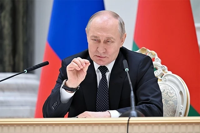 24 мая 2024. Президент РФ Владимир Путин во время совместного с президентом Белоруссии Александром Лукашенко заявления для прессы по итогам на российско-белорусских переговоров.