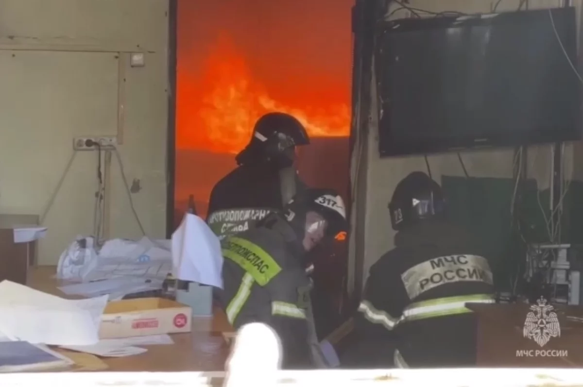 МЧС показало кадры тушения крупного пожара в цехе в Химках