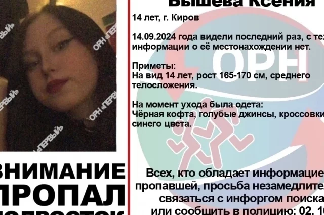 Приметы пропавшей девочки: на вид 14 лет, рост 165-170 сантиметров, телосложение среднее