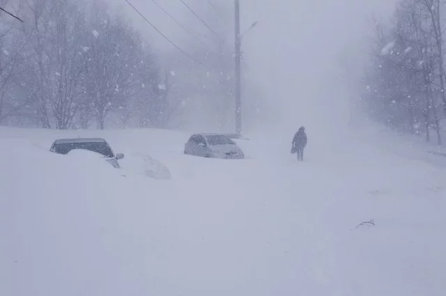 В Южно-Сахалинске днем сильный снег, метель, температура 0…-2°С.