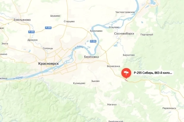 Место ДТП отмечено на карте.