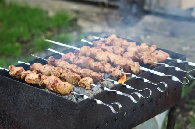 На майские праздники многие выезжают на природу жарить шашлыки.