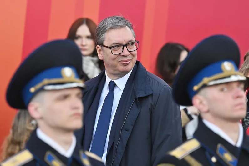Президент Сербии Александр Вучич на Красной площади в Москве перед началом военного парада, посвященного 80-летию Победы.
