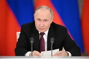 Президент РФ Владимир Путин во время обращения к представителям российских и зарубежных СМИ.