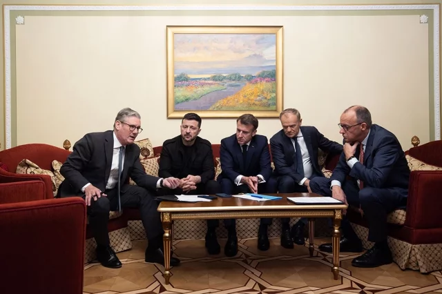Кир Стармер, Владимир Зеленский, Эммануэль Макрон, Дональд Туск, Фридрих Мерц.