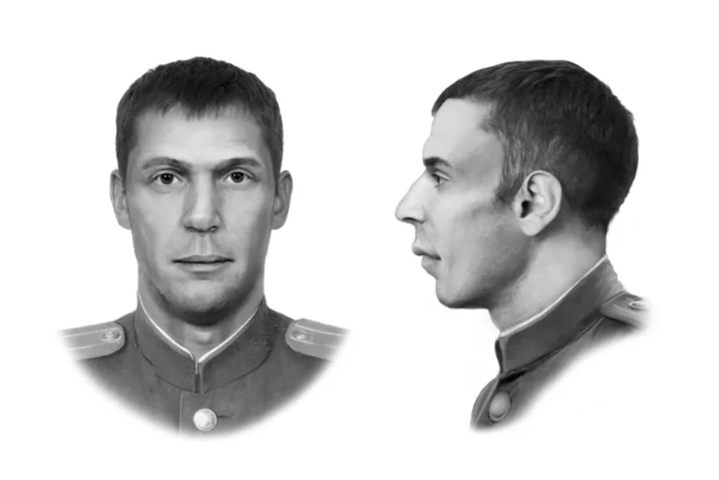 Воин защищал подступы к Ржеву и погиб в 1941-1943 гг. У него была достаточно длинная голова в лобно-затылочном направлении.  Лицо по форме прямоугольное, узкое. Лоб наклонный, широкий и невысокий. Брови прямые. Кончик носа немного смещен вправо. Если вы опознали кого-то из бойцов, позвоните по телефону +7 (495) 646-57-57 или напишите на электронный адрес: pisarenko@aif.ru.