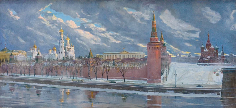 Художник Илья Глазунов. Картин «Рассвет над древним Кремлём» 1956 год.