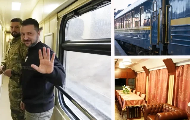 Зеленский передвигается по стране в специальном поезде.
