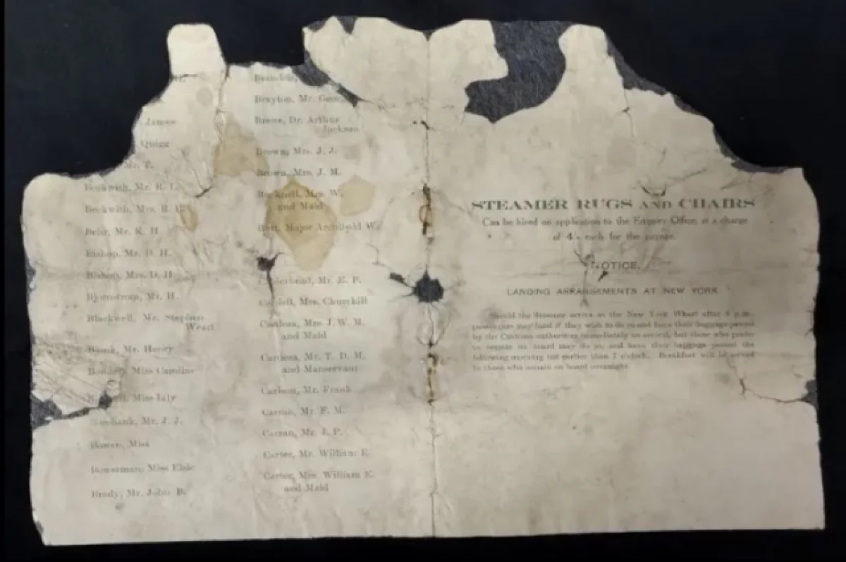 Архив «Титаника» со списком пассажиров продадут на аукционе за $100 тыс.