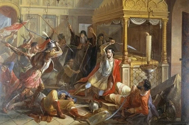Художник Василий Демидов. Осада Боровского монастыря в Смутное время (в центре на коленях сражается князь Михаил Волконский).