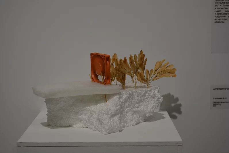 «Шуршанка № 10» Анастасии Крохалевой. Работа из серии, где художница исследует личное ощущение времени — не календарного, а проживаемого. В каждой шелшанке она ловит мгновение, когда жизнь кажется бесконечной, пока время не ставит точку.