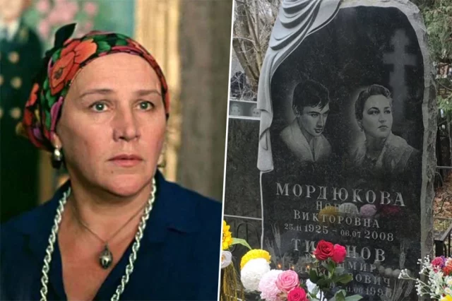 Могила Нонны Мордюковой и её сына Владимира Тихонова на Кунцевском кладбище. 