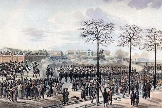  Сенатская площадь 14 декабря 1825 года. Рисунок Кольмана из кабинета графа Бенкендорфа в Фалле.