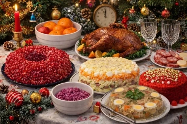 Новогодний стол будет ярким и красивым.
