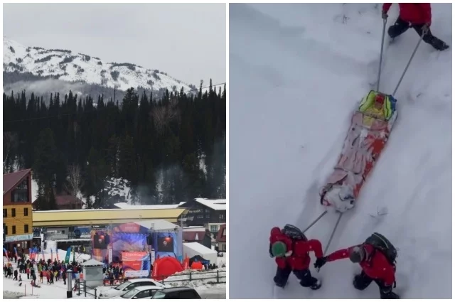 Слева — Шерегеш, справа — спасение из лавины в Грузии.