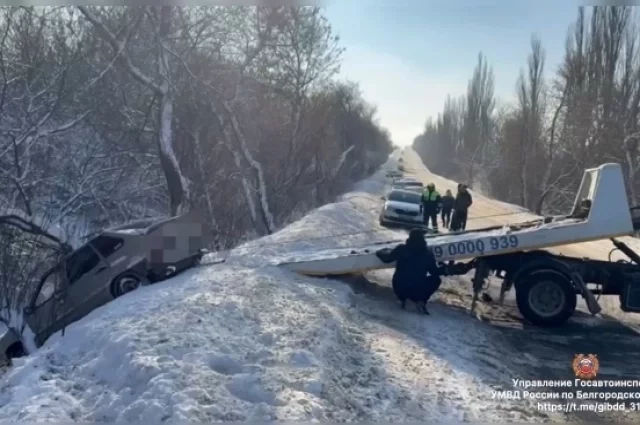 Под Губкиным водитель не справился с управлением и съехал в кювет.