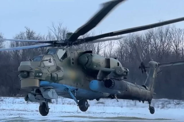 Боевая работа вертолета Ми-28мн на Сумском направлении.