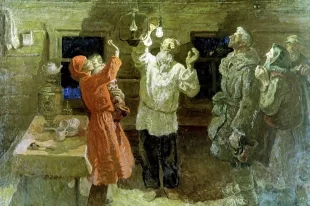 Электрификация страны прошла около 100 лет назад. Картина Сергея и Алексея Ткачёвых «Свет». 