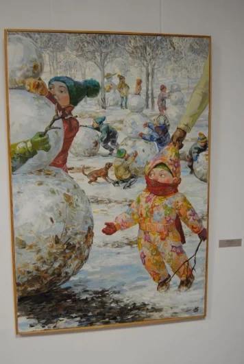 На этом полотне изображен тот самый первый снег, который ещё грязный и с листьями. Но детей, которые так ждали снег, это не останавливает!