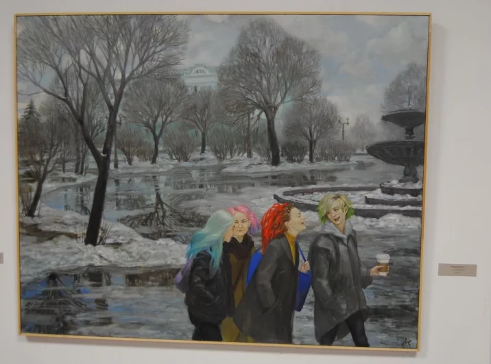 Эта работа олицетворяет собой уже позднюю зиму, когда молодые люди наконец снимают шапки.