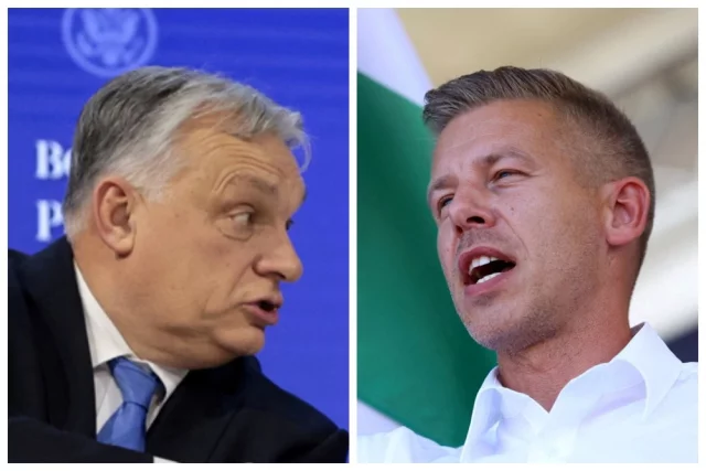 Виктор Орбан (слева) и его главный противник на парламентских выборах Петер Мадьяр.