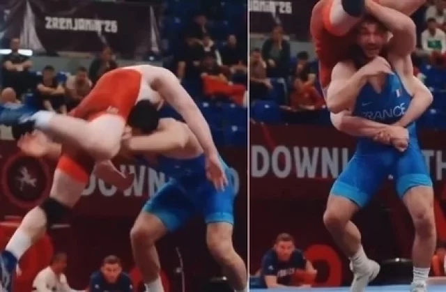 В самый неожиданный момент Бозигит напал на своего противника сверху.