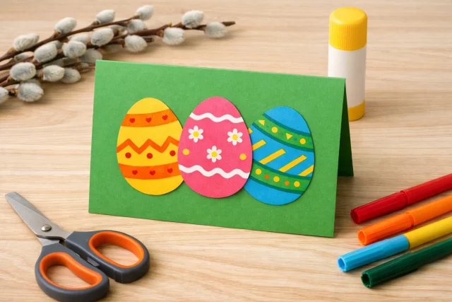Пасхальные открытки легко делать с детьми.