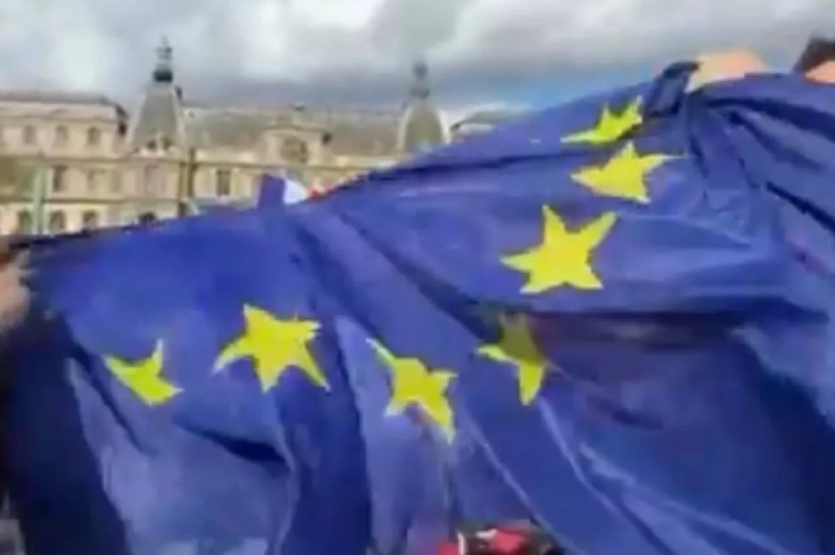Политик Филиппо разорвал в центре Парижа флаг ЕС и выбросил его