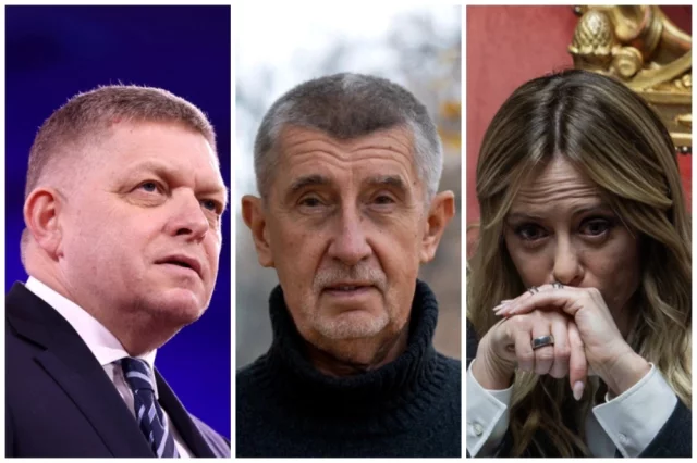 Слева направо: Роберт Фицо, Андрей Бабиш, Джорджа Мелони.