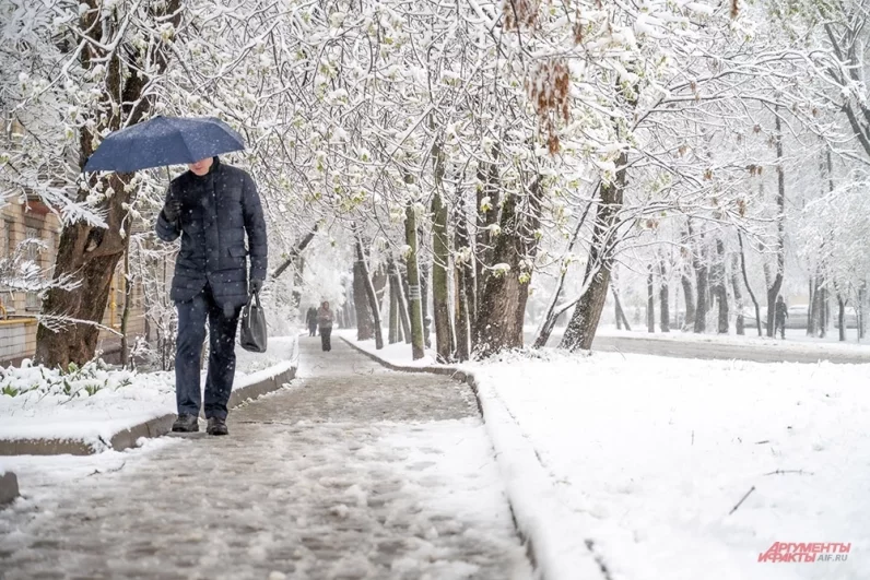 Столичные улицы и дворы к утру 27 апреля замело мокрым снегом.