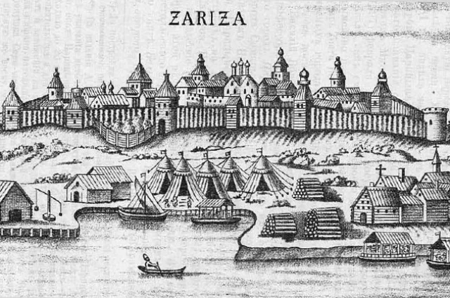 Вот так выглядел Царицын в 1636 году (с рисунка немецкого путешественника и учёного Адама Олеария).