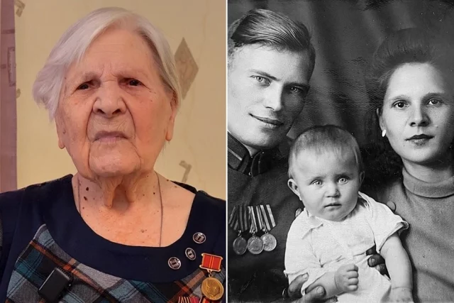 98-летняя Тамара Попырко; Тома с родителями. Она родилась в Кемерове, а в Москву с мамой и папой переехала в 3 года.