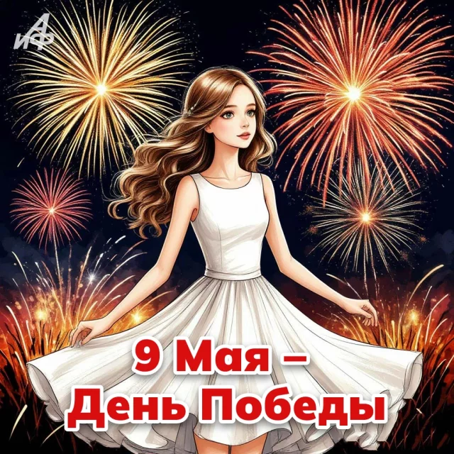 картинка с 9 мая День Победы с салютом и надписью