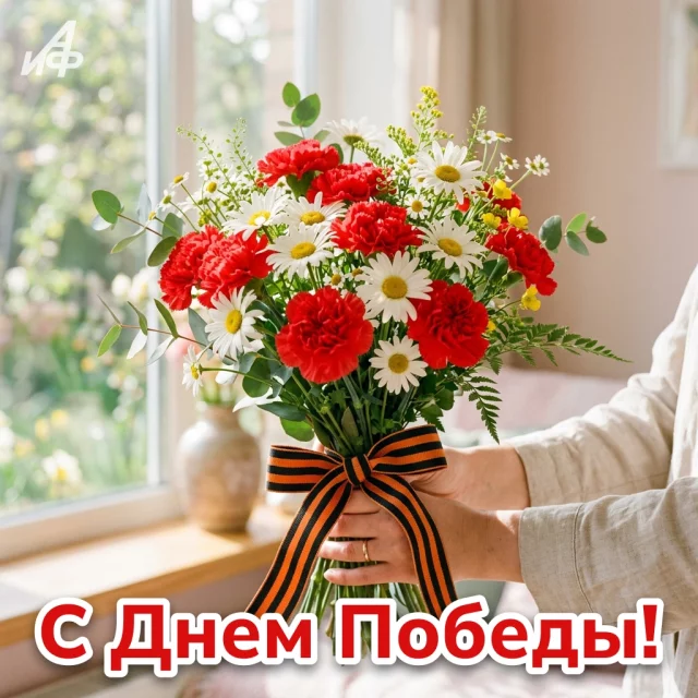 поздравительная открытка с Днем Победы 9 мая с цветами