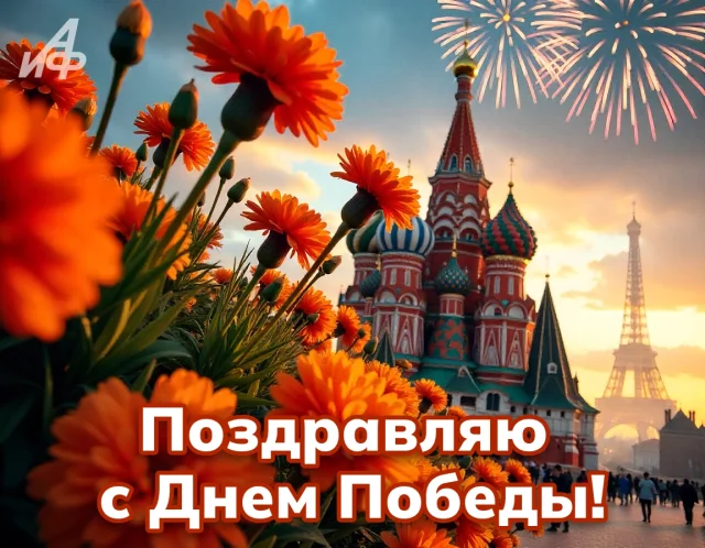 поздравительная открытка с Днем Победы 9 мая с цветами