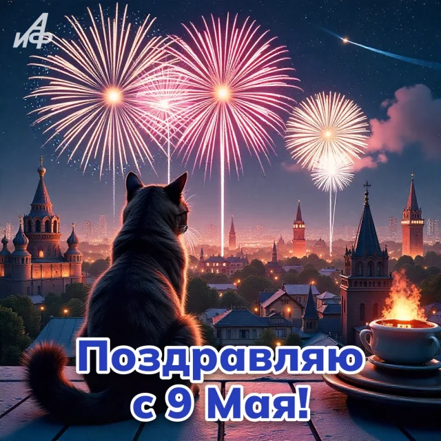 картинка с 9 мая День Победы с салютом и надписью